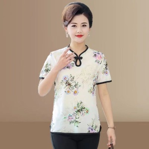 俏大娘服裝春夏季短袖旗袍新款復(fù)古改良旗袍上衣中年媽媽裝